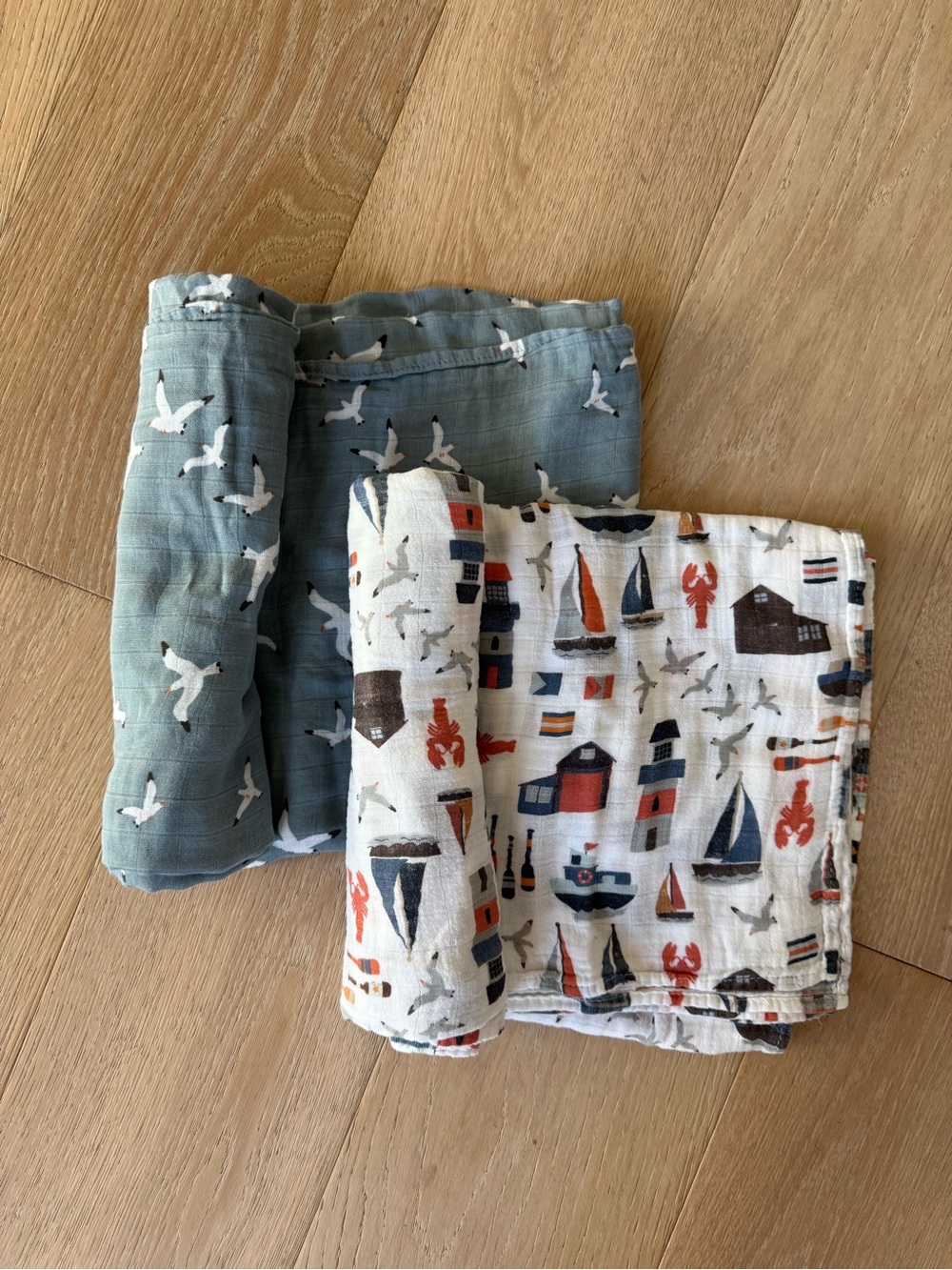 Nautical Baby muslin Swaddle Set - Seagull and Boat Motifs (Set of two)